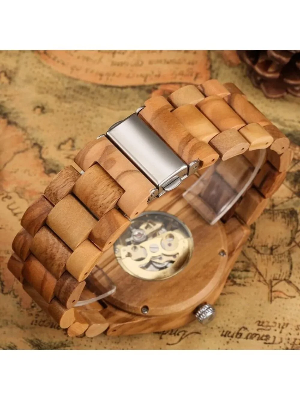 Men's Beige Analog Quartz No Battery Fashion Mechanical Movement Wooden Watch